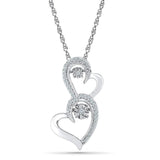 Sterling Silver Womens Round Diamond Moving Twinkle Heart Pendant 1/8 Cttw