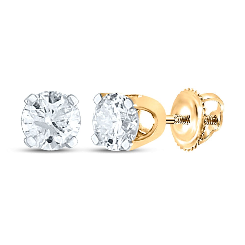14kt Yellow Gold Womens Round Diamond Solitaire Earrings 3/4 Cttw
