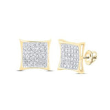 10kt Yellow Gold Womens Round Diamond Square Kite Cluster Earrings 1/6 Cttw