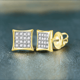 10kt Yellow Gold Womens Round Diamond Square Kite Cluster Stud Earrings 1/10 Cttw