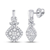 14kt White Gold Womens Princess Diamond Soleil Square Frame Cluster Dangle Earrings 1/2 Cttw