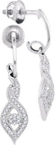 10kt White Gold Womens Round Diamond Dangle Earrings 1/6 Cttw