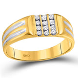 10kt Yellow Gold Mens Round Diamond Triple Row Band Ring 1/8 Cttw