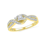 10kt Yellow Gold Round Diamond 3-stone Twist Bridal Wedding Engagement Ring 1/6 Cttw