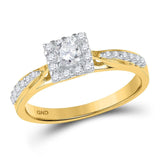 10k Yellow Gold Round Diamond Square Halo Bridal Wedding Engagement Ring 3/8 Cttw