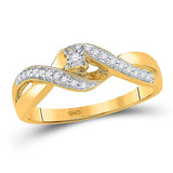 10kt Yellow Gold Womens Round Diamond Solitaire Crossover Twist Promise Ring 1/5 Cttw