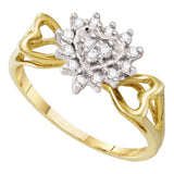 10kt Yellow Gold Womens Round Diamond Heart Cluster Ring 1/5 Cttw