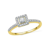 10kt Yellow Gold Round Diamond Solitaire Square Halo Bridal Engagement Ring 1/4 Cttw