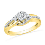 10kt Yellow Gold Womens Round Diamond Flower Cluster Ring 1/3 Cttw