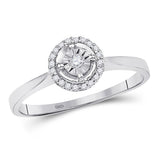 10kt White Gold Round Diamond Solitaire Halo Bridal Wedding Engagement Ring 1/12 Cttw