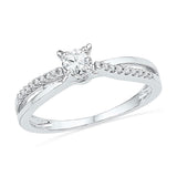 10kt White Gold Womens Round Diamond Solitaire Crossover Promise Ring 1/4 Cttw