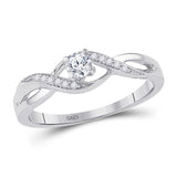 10kt White Gold Womens Round Diamond Solitaire Crossover Twist Promise Ring 1/6 Cttw