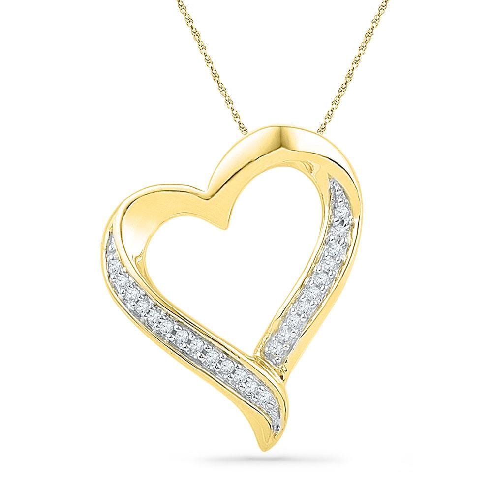 10kt Yellow Gold Womens Round Diamond Heart Love Pendant 1/10 Cttw