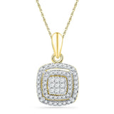 10kt Yellow Gold Womens Round Diamond Square Frame Cluster Pendant 1/4 Cttw