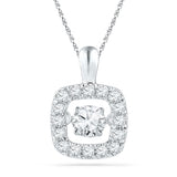 10kt White Gold Womens Round Diamond Square Moving Twinkle Pendant 1/4 Cttw