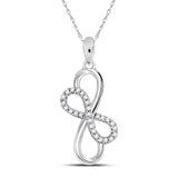 10kt White Gold Womens Round Diamond Linked Double Infinity Pendant 1/6 Cttw