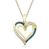 10kt Yellow Gold Womens Round Blue Color Enhanced Diamond Heart Love Pendant 1/6 Cttw