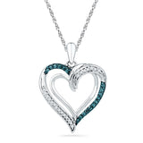 10kt White Gold Womens Round Blue Color Enhanced Diamond Heart Pendant 1/6 Cttw