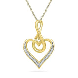 10kt Yellow Gold Womens Round Diamond Infinity Heart Pendant 1/20 Cttw