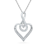10kt White Gold Womens Round Diamond Infinity Heart Pendant 1/20 Cttw