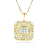 10kt Yellow Gold Womens Round Diamond Square Cluster Pendant 1/6 Cttw
