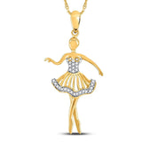 10kt Yellow Gold Womens Round Diamond Ballerina Dancer Fashion Pendant 1/10 Cttw