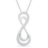 10kt White Gold Womens Round Diamond Vertical Double Infinity Pendant 1/10 Cttw