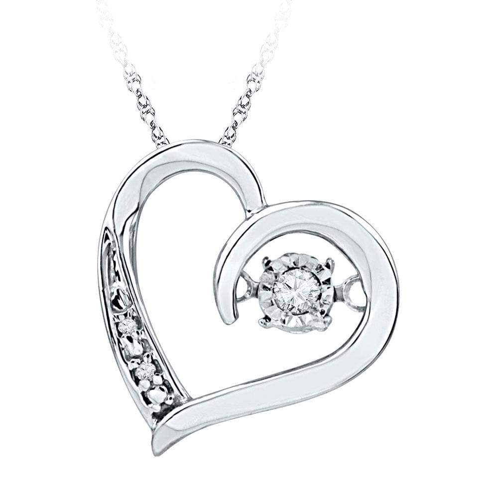 10kt White Gold Womens Round Diamond Heart Twinkle Moving Pendant 1/20 Cttw