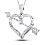 10kt White Gold Womens Round Diamond Heart Arrow Pendant 1/12 Cttw