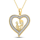 10k Yellow Gold Round Diamond Womens Heart Mother Child Embrace Pendant 1/5 Cttw