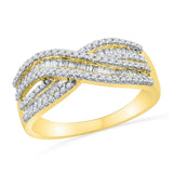 10kt Yellow Gold Womens Round Baguette Diamond Crossover Band Ring 1/2 Cttw