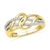 10kt Yellow Gold Womens Round Diamond Infinity Loop Knot Lasso Ring 1/6 Cttw