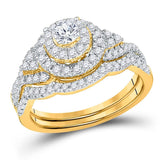 10kt Yellow Gold Round Diamond Double Halo Bridal Wedding Ring Band Set 3/4 Cttw