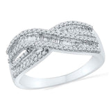 10kt White Gold Womens Round Baguette Diamond Crossover Band Ring 1/2 Cttw