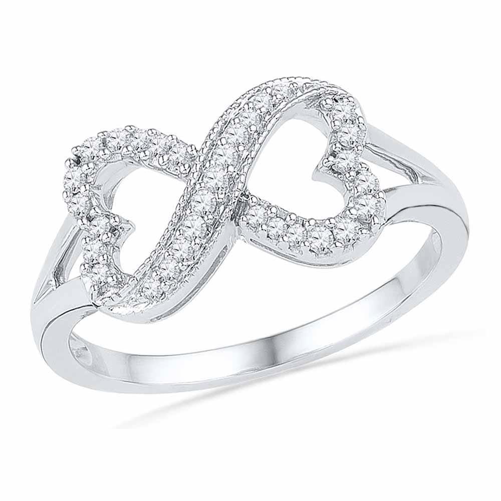 10kt White Gold Womens Round Diamond Infinity Heart Ring 1/6 Cttw
