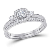 10k White Gold Round Diamond Solitaire Halo Bridal Wedding Ring Band Set 1/2 Cttw