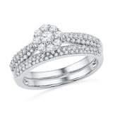 10kt White Gold Womens Round Diamond Cluster Bridal Wedding Engagement Ring Band Set 5/8 Cttw