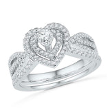 10k White Gold Round Diamond Heart Bridal Wedding Ring Band Set 5/8 Cttw