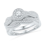 10k White Gold Round Diamond Twist Bridal Wedding Ring Band Set 1/2 Cttw