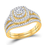 14kt Yellow Gold Round Diamond Bridal Wedding Ring Band Set 3/4 Cttw