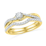 10kt Yellow Gold Round Diamond Twist Bridal Wedding Ring Band Set 1/3 Cttw