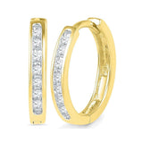 10kt Yellow Gold Womens Round Channel-set Diamond Hoop Earrings 1/6 Cttw