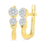 10kt Yellow Gold Womens Round Diamond Flower Cluster Hoop Earrings 1/5 Cttw
