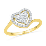 10kt Yellow Gold Womens Round Diamond Framed Heart Cluster Ring 1/3 Cttw