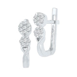 10kt White Gold Womens Round Diamond Flower Cluster Hoop Earrings 1/4 Cttw