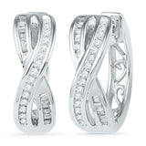 10kt White Gold Womens Round Diamond Two Row Crossover Hoop Earrings 1/4 Cttw