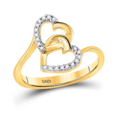 10kt Yellow Gold Womens Round Diamond Double Heart Ring 1/12 Cttw