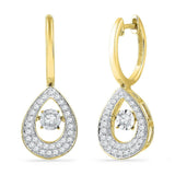 10kt Yellow Gold Womens Round Diamond Teardrop Moving Twinkle Dangle Earrings 1/2 Cttw
