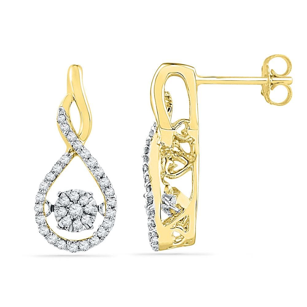10kt Yellow Gold Womens Round Diamond Moving Cluster Earrings 1/3 Cttw