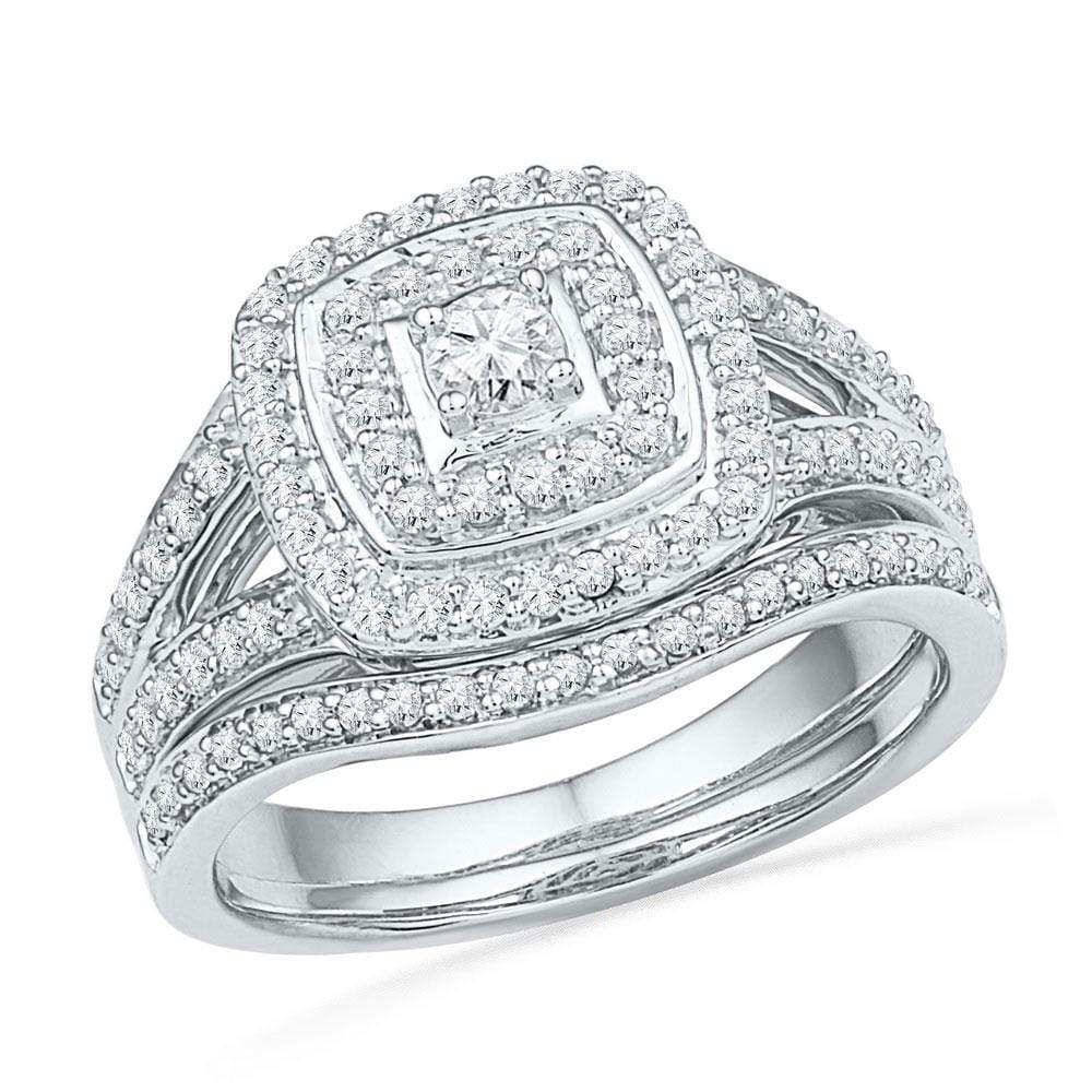 10kt White Gold Womens Round Diamond Bridal Wedding Engagement Ring Band Set 5/8 Cttw